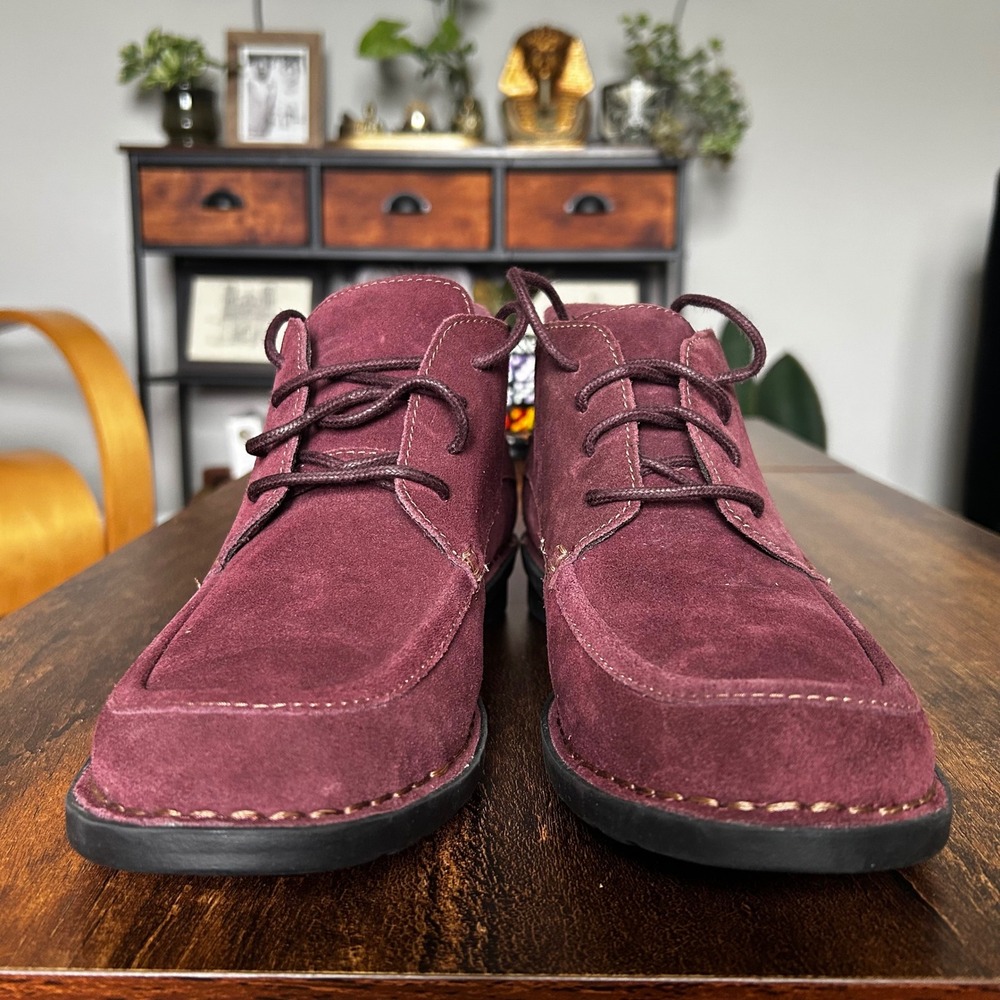 Clarks Womens 10W Burgundy Suede Lace Up Desert Chukka Boots 26104703 Moc Toe - Picture 2 of 6